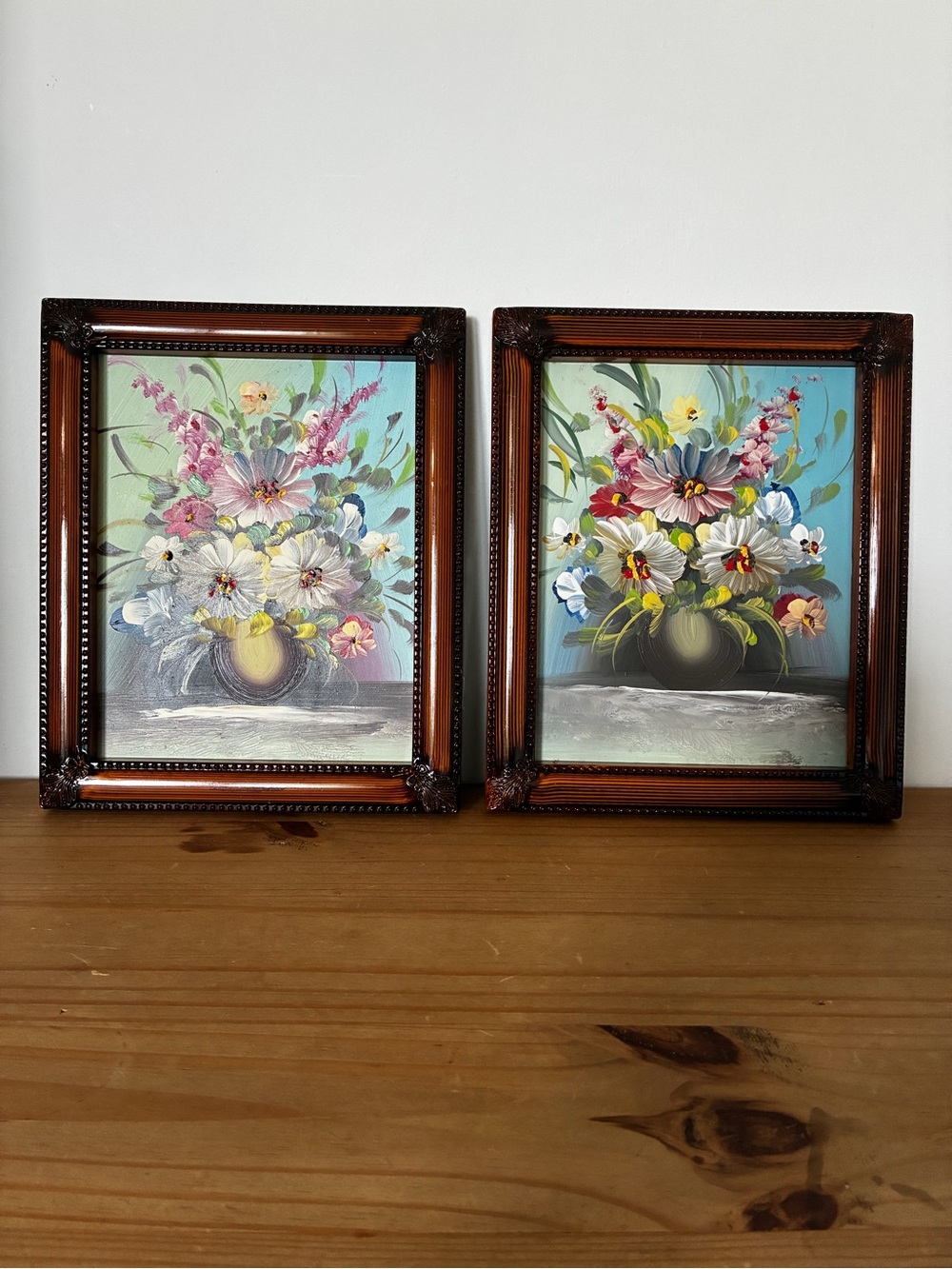 Set of 2 Wooden Framed Canvas Floral Paintings